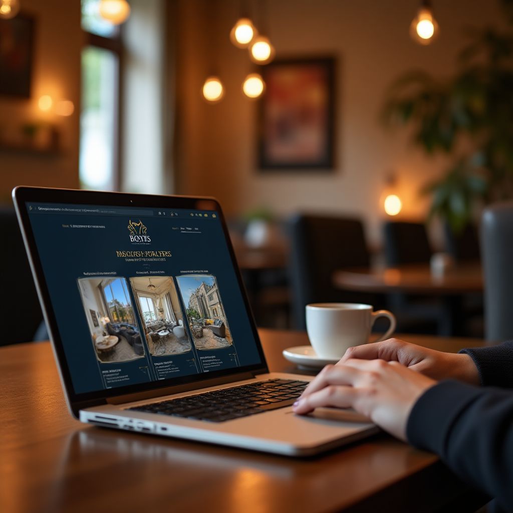 Person browsing hotel options on laptop